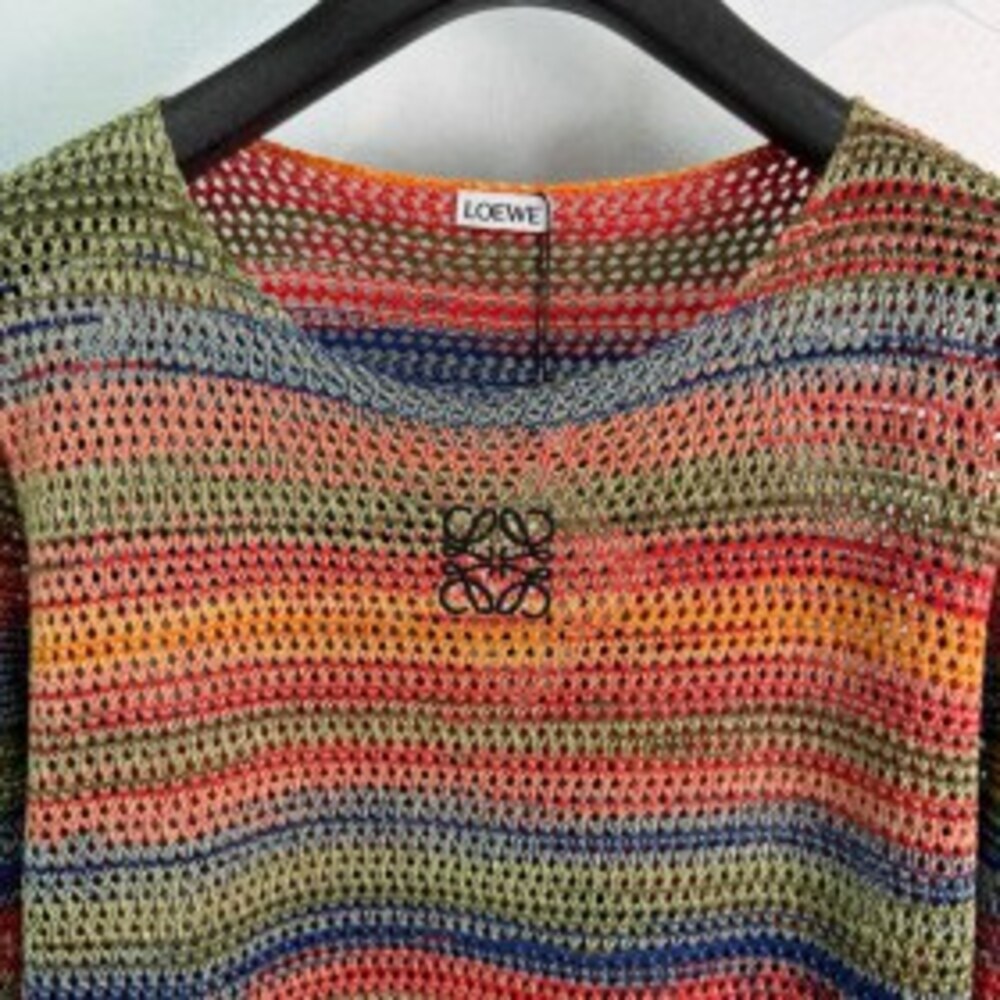✨LOEWE Anagram Multicolor Stripe Open‑Knit Long‑Sleeve Sweater - Picture 6 of 6